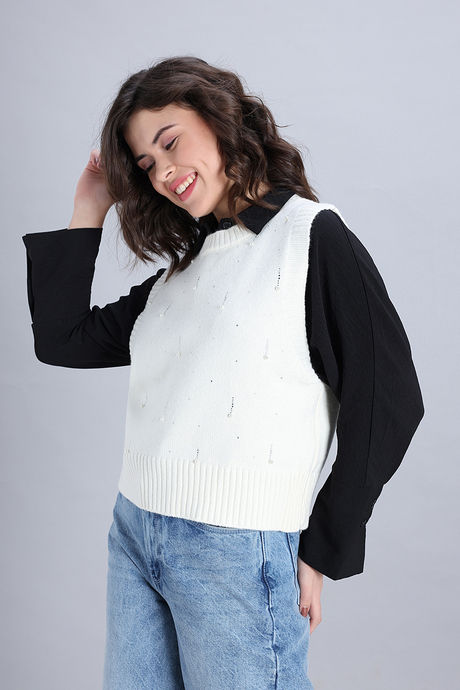 Zivame Retro Peek Sleeveless Sweater - Off White — image 3
